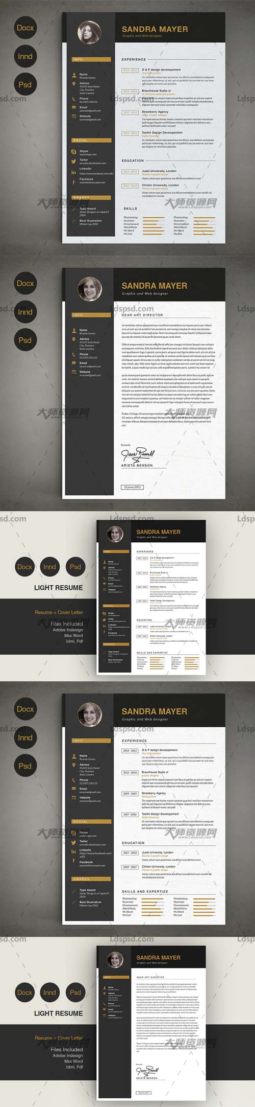 Resume Template B,indesign模板－酷黑风格的个人简历